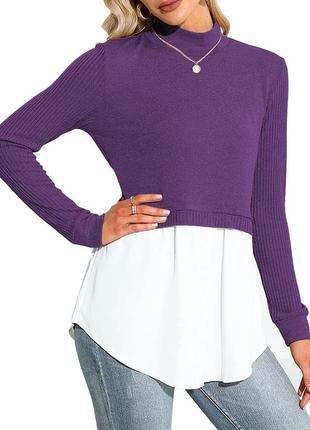 Стильний жіночий короткий пуловер 2 в 1/ блузка ruby violet/офісна сорочка/ білий фіолетовий7 фото