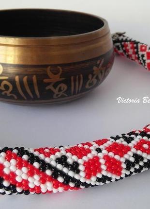 Украинская вышиванка ожерелье жгут из бисера с традиционным узором5 фото