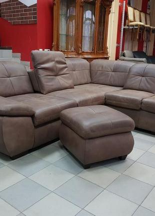 Новий шкіряний кутовий диван, пуф, м'які меблі німеччини1 фото