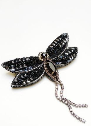 Брошка бабка метелик чорна, 63 мм