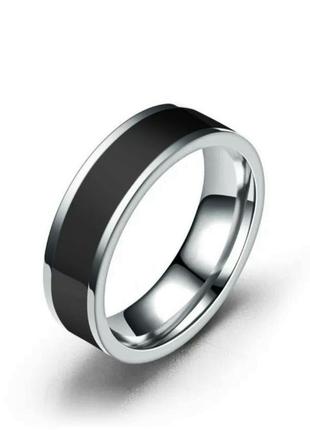 Кольцо кольца из нержавеющей стали медицинское серебро обручальное кольцо нержавейка с черной вставкой1 фото