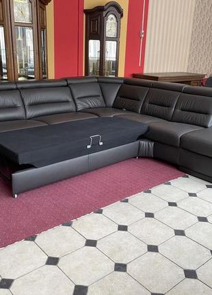 Новий великий шкіряний кутовий диван розкладний диван німеччина2 фото
