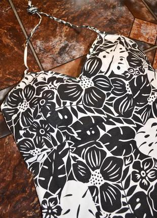 Летнее черно-белое платье сарафан в тропический принт р.s4 фото