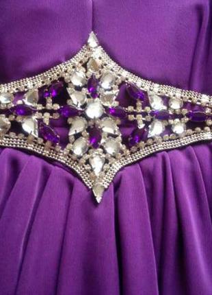 Фиолетовое вечернее выпускное платье миди с камнями5 фото