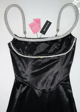 Платье разрез на одной ноге длинное черное атлас серебряный жгут м plt4 фото