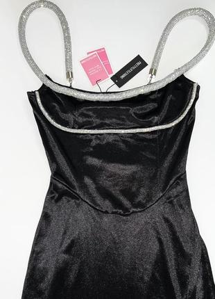 Платье разрез на одной ноге длинное черное атлас серебряный жгут м plt5 фото