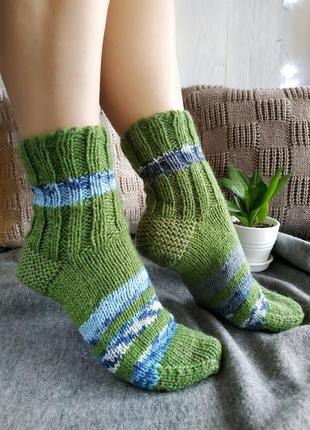 Женские вязаные шерстяные носки в полоску - зеленые - 39-41 р1 фото