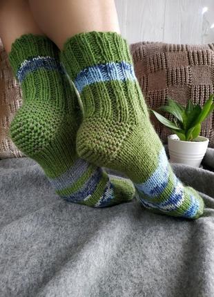 Женские вязаные шерстяные носки в полоску - зеленые - 39-41 р2 фото