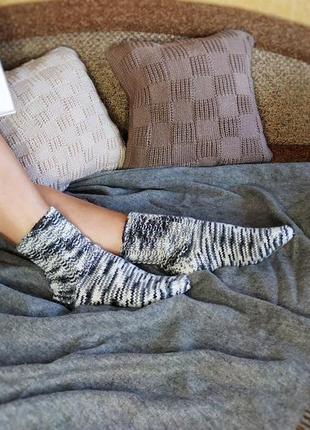 Теплые вязаные шерстяные носки в полоску - черно-белые - 34-35 р1 фото