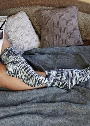 Теплые вязаные шерстяные носки в полоску - черно-белые - 34-35 р2 фото