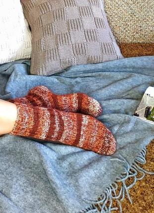 Теплые вязаные шерстяные носки в полоску - терратоковые 34-35 р1 фото