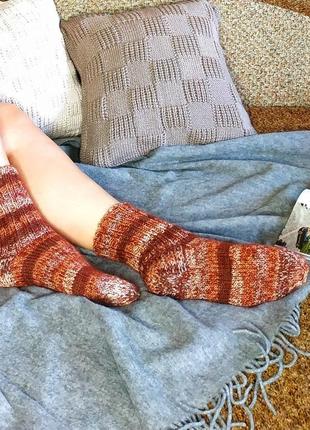 Теплі в'язані вовняні шкарпетки в смужку - терратоковые 34-35 р2 фото