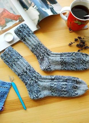 Теплі в'язані вовняні шкарпетки в смужку - сірі 35-37 р4 фото