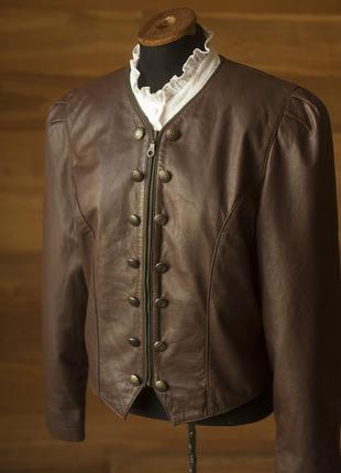 Коричневая винтажная натуральная кожаная женская куртка yessica, размер s, m3 фото