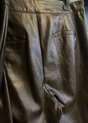 Кожаные коричневые брюки палаццо 🤎2 фото