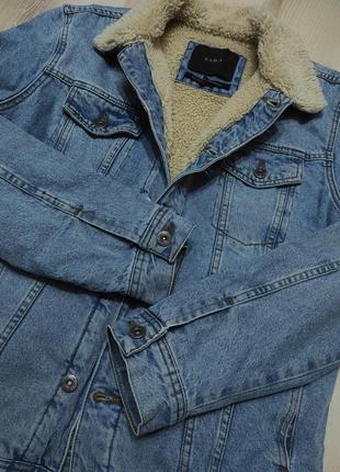 Утеплена джинсова куртка шерпа на овчині oversize zara, джинсовка на хутрі zara8 фото