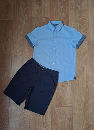 Летний набор для мальчика/голубая рубашка с коротким рукавом для мальчика/синие шорты для мальчика