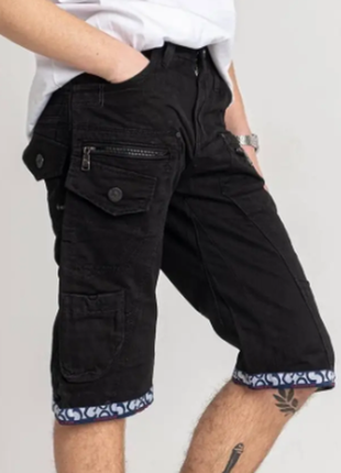 Мужские джинсовые шорты с карманами, черный цвет, 28-36  11032024маг