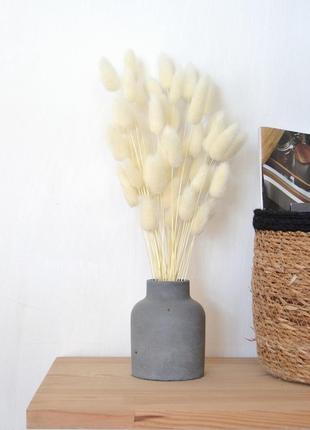 Букет сухо-цветов в вазе из бетона " nordic". лагурус в вазе.3 фото