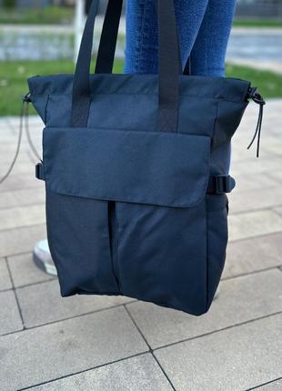 Сумка шоппер рюкзак женская черная текстильная вместительная