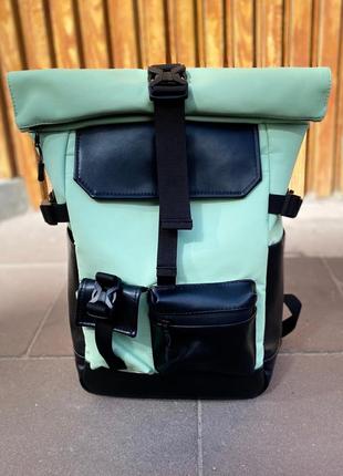 Вместительный рюкзак роллтоп экокожа цветные мужской женский6 фото