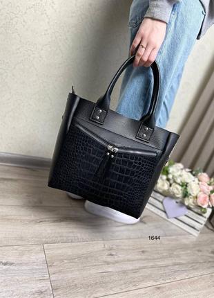 Женская стильная и качественная сумка шоппер из натуральной замши и эко кожи черная2 фото