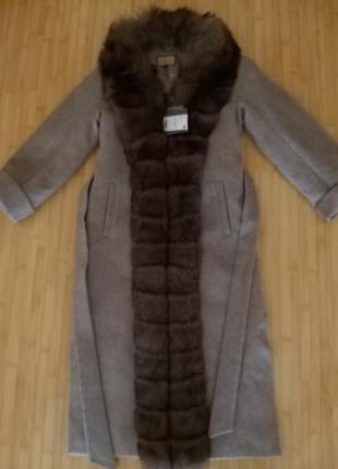 Зимове жіноче шерстяне пальто з натуральним хутром7 фото