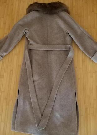 Зимове жіноче шерстяне пальто з натуральним хутром10 фото