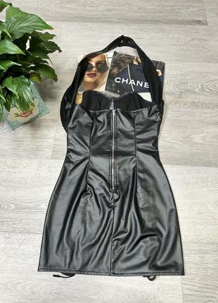 Trendsshein sxy облегающее платье со шнуровкой на шнуровке из pu кожи10 фото