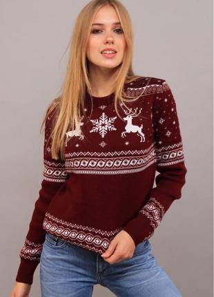 Новорічний теплий жіночий светр з оленями р. 42-50