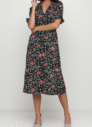 Летнее тонкое шифоновое платье миди boohoo в цветочный принт.