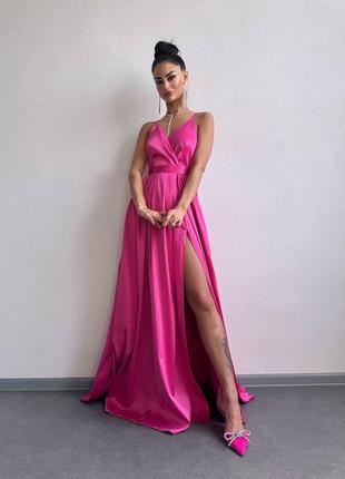 Атласна королівська сукня малина/фуксія xs s m l рожеве барбі максі плаття до події 42 44 464 фото