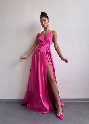 Атласна королівська сукня малина/фуксія xs s m l рожеве барбі максі плаття до події 42 44 466 фото