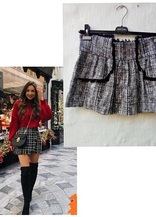 Стильна твідовий міні спідниця з чорною бахрамов bel air 💃🏻💣