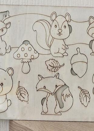 Деревянный планшет зверят-сортер