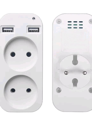 Универсальная розетка-двойник 2х220v +2 usb зарядных порта, вилка