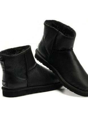 Жіночі шкіряні чорні уггі / ugg classic mini black leather