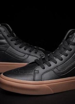 Чоловічі шкіряні високі кеди vans black / чорні1 фото