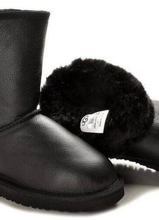 Чоловічі чорні шкіряні уггі ugg classic short leather boot black2 фото
