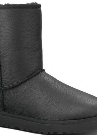 Чоловічі чорні шкіряні уггі ugg classic short leather boot black4 фото