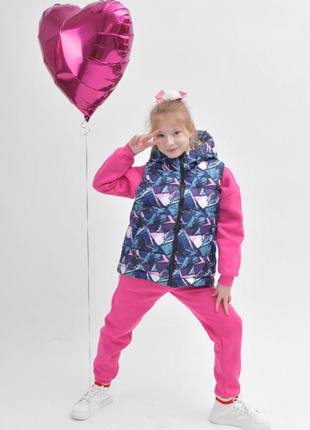 Жилет детский демисезонный, с капюшоном на кулиске, на молнии, с карманами, разноцветный, розовый3 фото