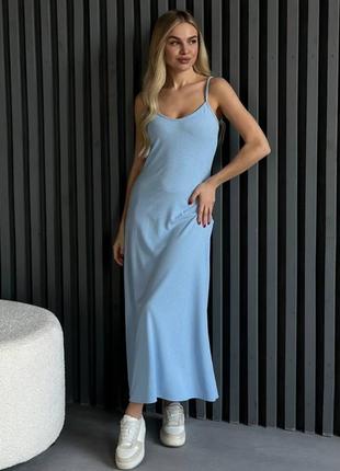 Платье макси комбинация на тонких бретелях длинное миди платье обтягивающее по фигуре майка чёрное малиновое голубое трикотаж вискоза