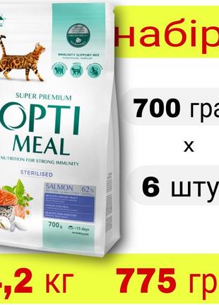 Optimeal сухий корм для дорослих стерилізованих кішок з лососем 4,2 кг. набір