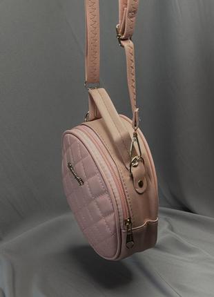 Cумка женская круглая небольшая, мини сумочка круглая с ремешком розовый3 фото