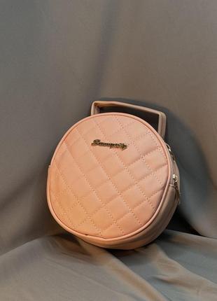 Cумка женская круглая небольшая, мини сумочка круглая с ремешком розовый6 фото
