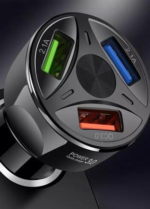 Зарядний 3хusb з підсвічуванням / швидка зарядка qc 3.0 (12-32в,