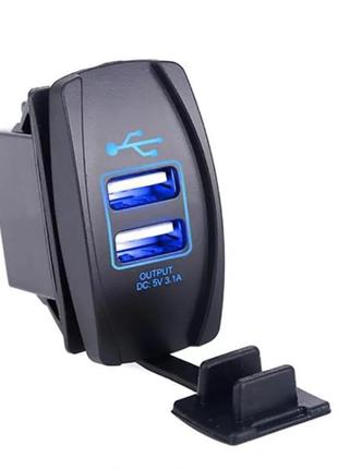 Автомобільний зарядний 2хusb (12-24 в) з синім підсвічуванням