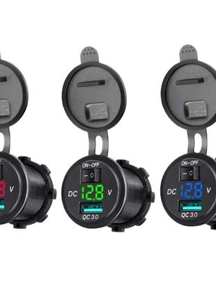 Швидка зарядка qc 3.0, 12в - 24в + вольтметр / врізна розетка2 фото