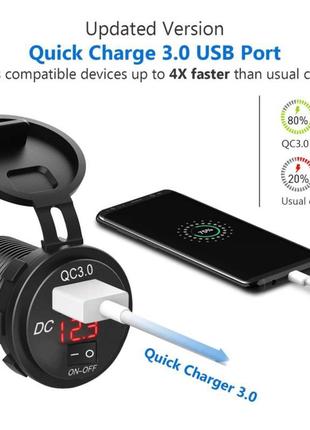 Швидка зарядка qc 3.0, 12в - 24в + вольтметр / врізна розетка3 фото