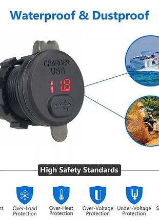 Швидка зарядка qc 3.0, 12в - 24в + вольтметр / врізна розетка7 фото